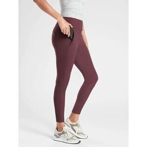 ATHLETA Headland Hybrid Trek Tight Sz 8 Burgundy Zip Pockets Hiking